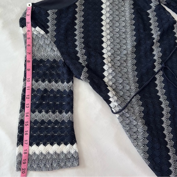 Navy Blue/Gray/White Striped Midi Dress with Unlined Bell Sleeves NWT Sz 10 - Picture 12 of 17